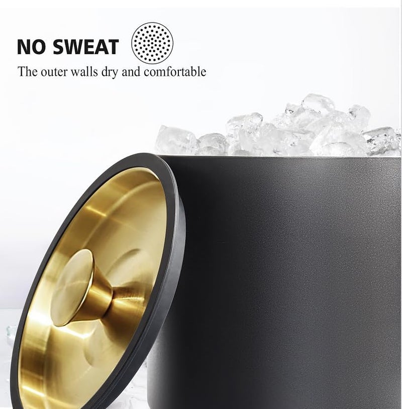 iHoo 3.2L/3.4QT Modern Insulated Ice Bucket with Silicone Lid, Scoop, Strainer, Double Wall Stainless Steel Ice Bucket for Parties & Cocktail Bar,Ideal for Gift(Black) - Image 3